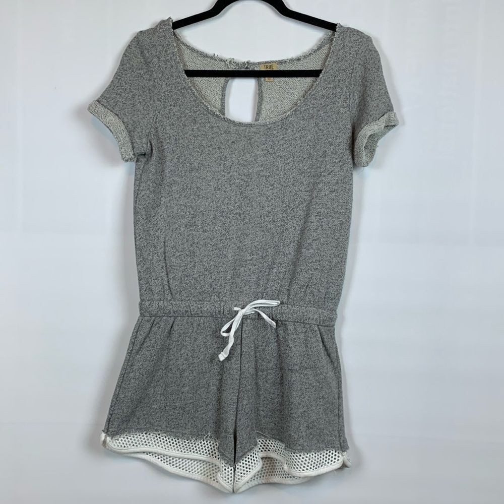 True Craft sweatshirt style romper with athletic mesh trim, Small